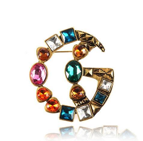 New Retro Luxury Brand Brooch Famous Brand Designer G Rhinestone Suit Lapel Pin for Party Jewelry Wedding Accessories Fast Shipping