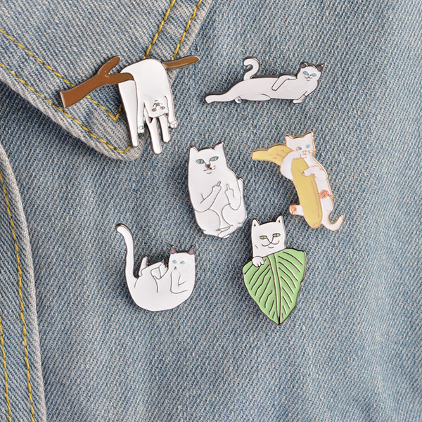 Cartoon Funny Cats With Banana On Branch Design Brooch Pins Badge Pinback Button Corsage Men Women Child Jewelry