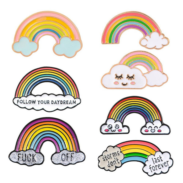 Rainbow and Clouds Enamel Pin Cartoon Rainbow Brooches Collection Fashion Metal Brooch Pins Badge Gifts for Women Men Children