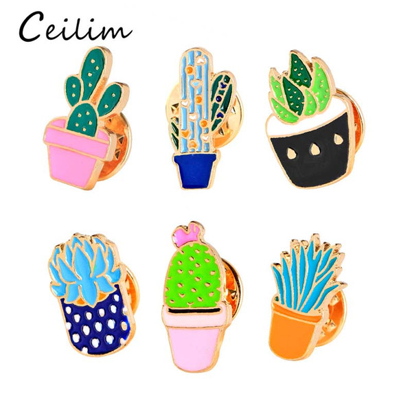 2017 Fashion Jewelry Colorful Enamel Pins Badge For Clothes Colorful Cartoon Brooches Succulents Plant Cactus Jacket Bag DIY Badge