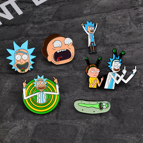 Rick and Morty Classic Cartoon icons Style Enamel pin Badge Buttons Brooch Anime Lovers Shirt Denim Jacket lapel pin