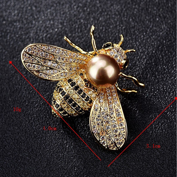 Fashion new crystal bee brooch female accessories hot freshwater pearl hornet bee brooch collar needle excellent Support customization