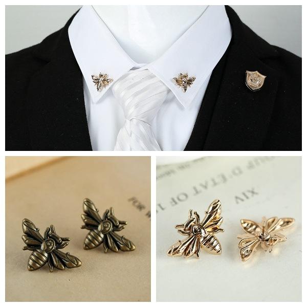 Wholesale- 2PCS/lot Vintage Personalized Honey Collar Pin Fashion Retro animal Bee Lapel Shirt Neck Pins brooch unisex Jewelry accessories