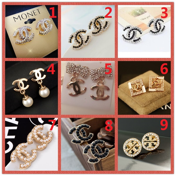 Mixed Wholesale!High quality classic 14K Stud earring gold silver pearl diamond letter style Earrings jewelry holiday party gift A5