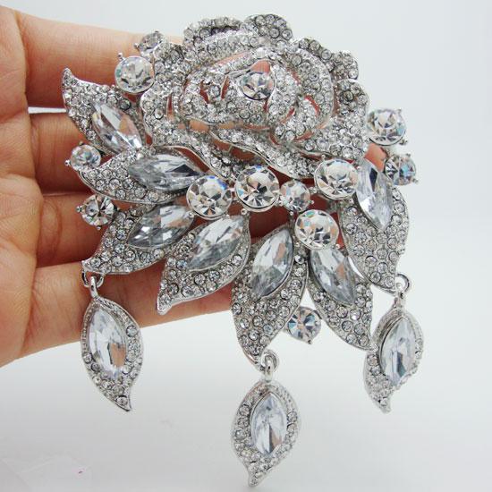 Wholesale - 2014 Fashion Elegant Bridal Clear Rhinestone Crystal Art Deco Flower Rose Brooch Pin Pendant