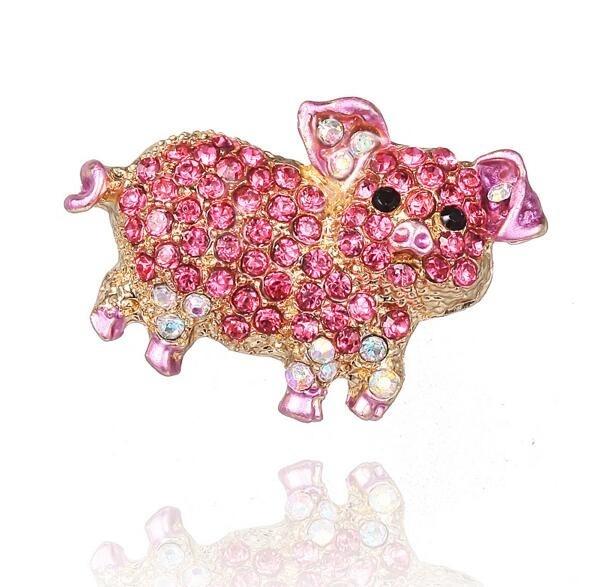 2018 Fashion Jewelry Gold Plated Cute Crystal Rhinestone Pig Brooches For Women