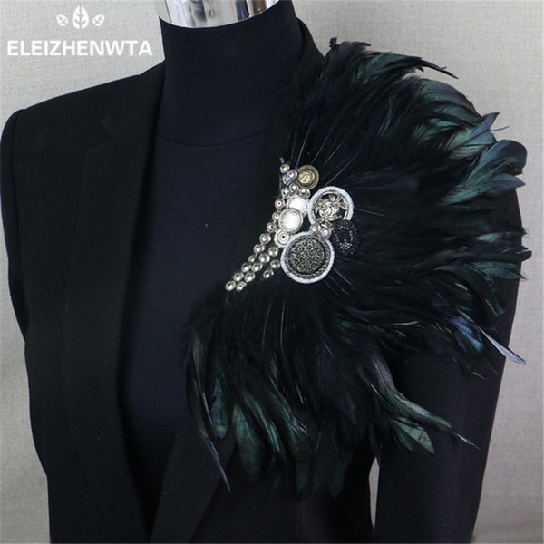 Boutonniere Clips Collar Brooch Pin Wedding Bussiness Suits Banquet Brooch Black Feather Anchor Flower Corsage Party Bar Singer