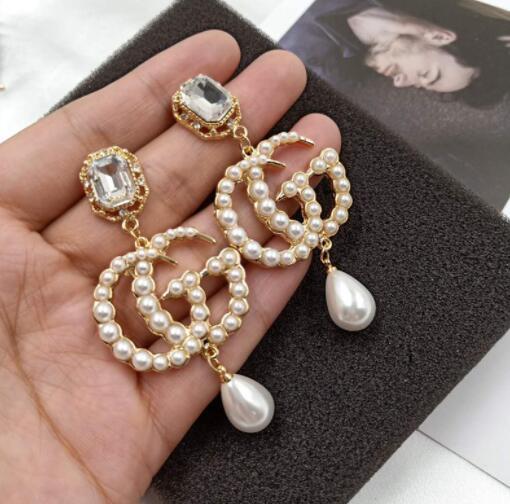 Fashion temperament high quality rhinestone pendant pearl letter female simple trend earrings ear jewelry