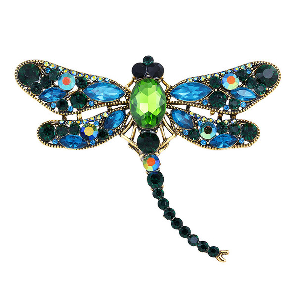 Assorted Colors Crystal Rhinestones Large Dragonfly Brooch Pins for Women