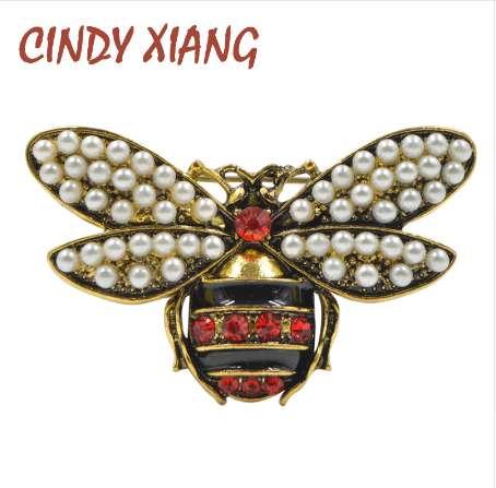 CINDY XIANG 2 Colors Choose Rhinestone and Pearl Bee Brooches for Women Vintage Jewelry Fashion Insect Brooch Pin High Quality