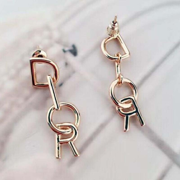 Fashion Champagne Gold Letters Dangle Drop Earrings 925 Silver Needle Earring Women Girl Party Jewelry Gift Accessories