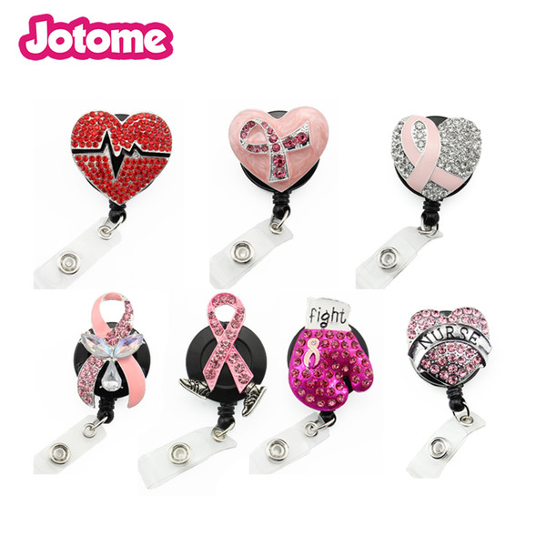 random mix RN style brooch medical yoyo retractable badge pull reel nurse Breast Cancer Awareness pink ribbon Id working holder