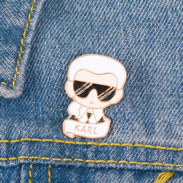 karl Pin Cartoon Self-portrait Brooches Backpack Bag Hat Leather Jackets Fashion Accessories