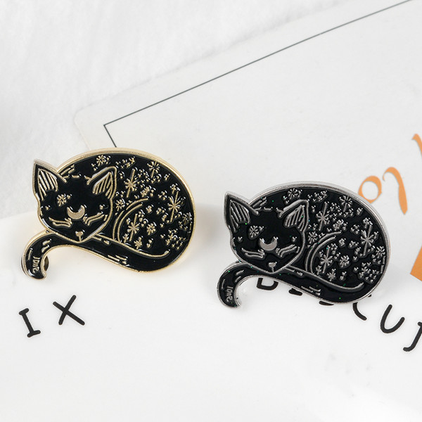 Black Cat Pins Crecent Moon Cat Brooches Backpack Bag Hat Leather Jackets Accessories Witchcraft Brooch for Witches