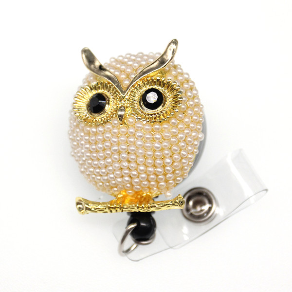 10pcs/a lot Hot sell animal pearl luxury cartoon owl Rhinestone yoyo ID badge Holder Reel