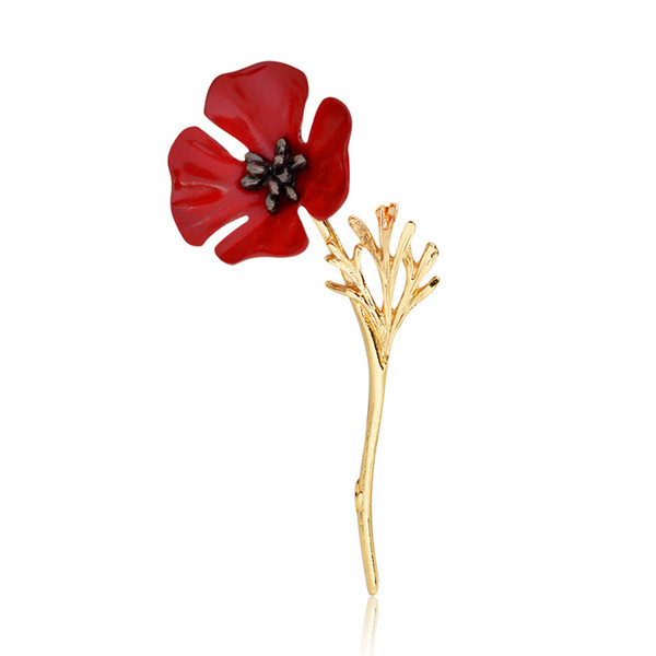 3D Vintage Red Poppy Flower Squid Brooch Pin Collar Corsage Gold Silver Black Pins Shirt Badge Vintage Jewelry Gift for Women