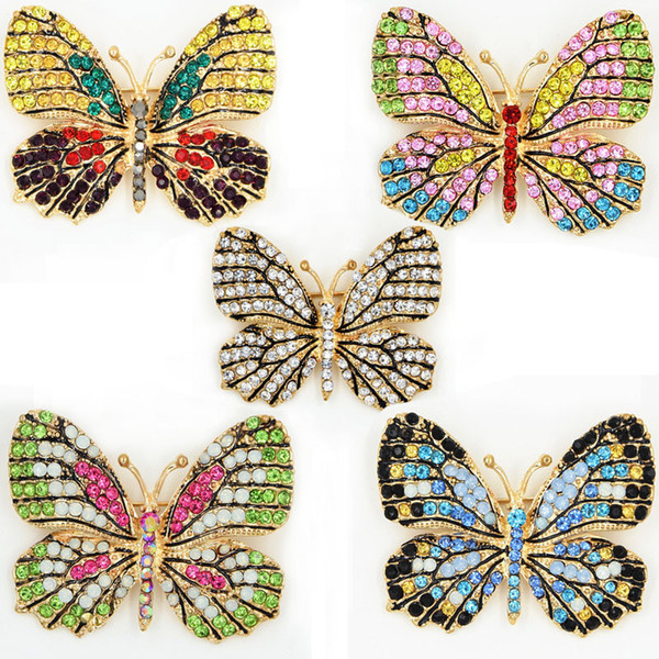 OneckOha Fashion Jewelry Colorful Rhinestone Butterfly Brooches Alloy Enameled Animal Brooch Pin Apparel Accessories