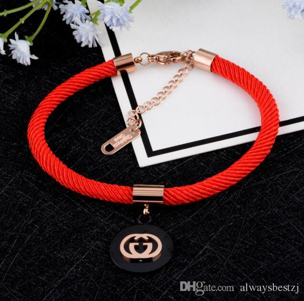 Korea Fashion Brand Letters G Pendant Bracelete Red Rope Bangle High Qiuality Steel Titanium Bracelet Women Men Charm Jewelry