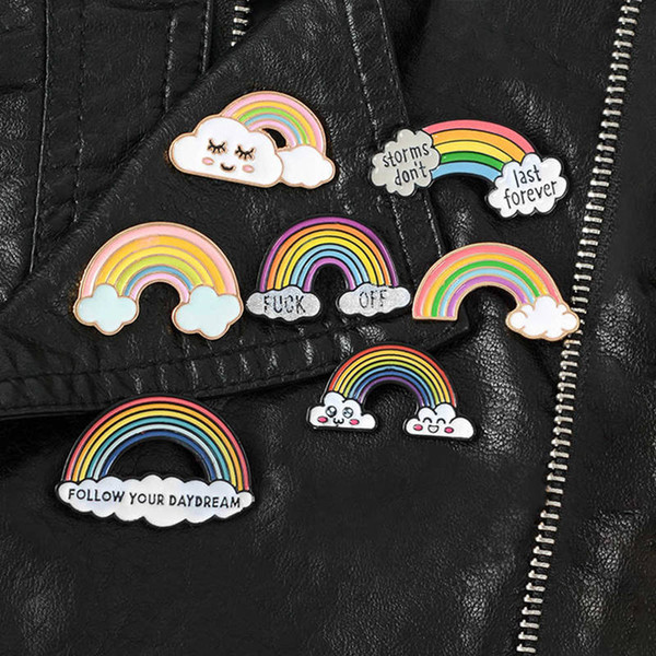 Cute Rainbow Enamel Pins Cartoon Rainbow Clouds Brooches Badge Denim Jeans Lapel Pin Dream Jewelry Gift For Women Men Children