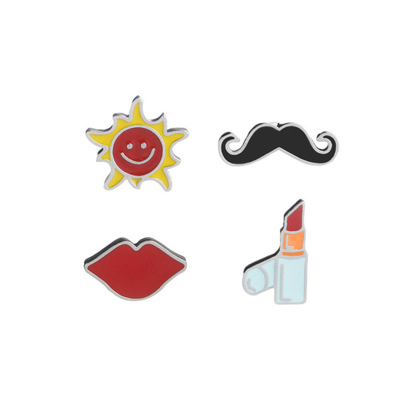 2019 Fashion Accessories for Women Men Creative Lipstick Red Lips Beard Sun Pattern Brooch 4 Styles Brooch Pins