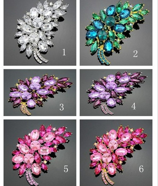 7.5*5cm Size Fashion Accessories Small purple Flower Clusters Leaf Resin Rhinestone Brooch Pin For Wedding Bridal DB