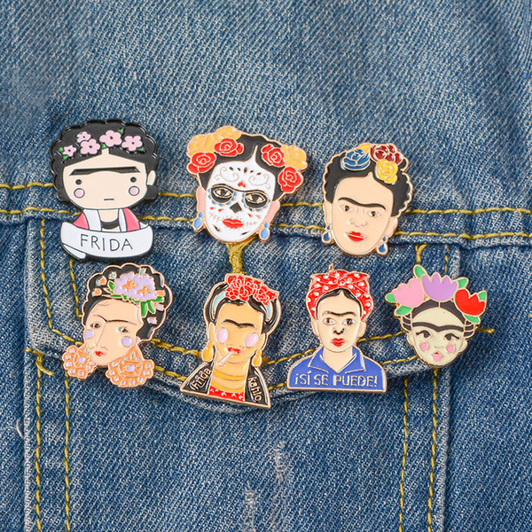 HQ Frida Kahlo Painter Mexican Artist Enamel Pins Women Metal Decoration Brooch Bag Button Lapel Pin Men Broach Jewelry Gift