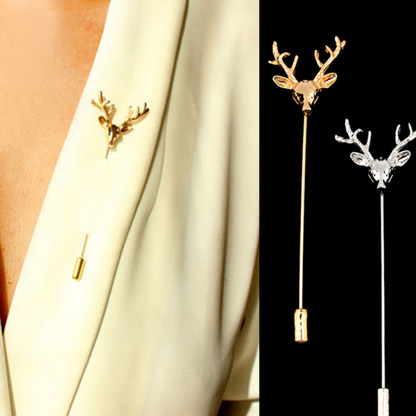 Men Retro Deer Head Horn Elk Antler Stag Lapel Stick Pin Tie Hat Scarf Brooch for father boyfirend birthday gift