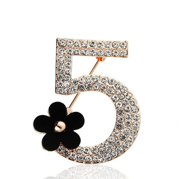 New Brand Brooches Letter 5 Full Crystal Rhinestone Brooch Pins For Women Party Flower Number Five Brooches Jewelry