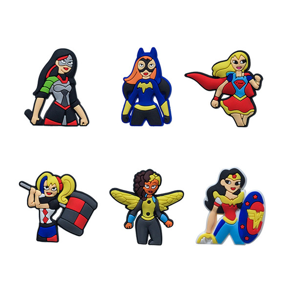 MOQ=25PCS Super Hero Girls PVC Cartoon Figure Icon Brooch Pins Badges Cute Pin Button Badge Pinbacks School Bags Clothing Caps Fashion Gift