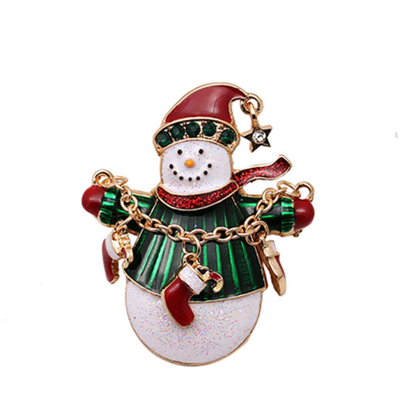 Gold crystal jewelry Christmas brooch 2018 Europe and America Christmas gift fashion cute cartoon Christmas snowman accessory