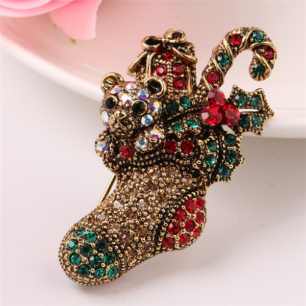 European and American new fashion simple Christmas gift high-grade Christmas stocking alloy brooch manufacturer direct sales