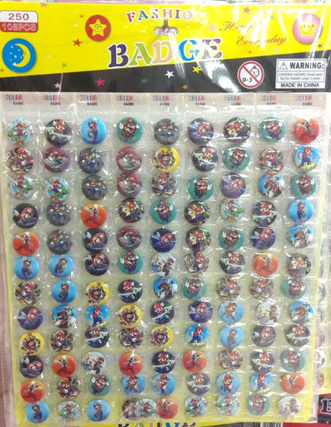 108Pcs /1sheet Cartoon Super Mario Bros Round Brooch Badge Kids Badges, 25MM,Round Brooch Badge,Kid Clothing accessories