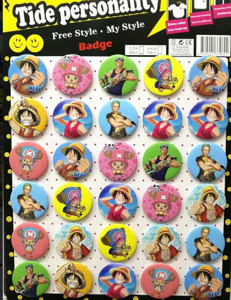 30Pcs /1sheet Japanese anime One Piece Badges Button Round Brooch Badge Kids Badges, 44MM,Round Brooch Badge,Kid Clothing accessories