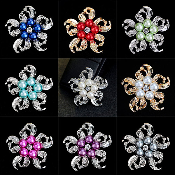 IN STOCK! Free DHL 9 Style Silver fashion exquisite luxury brooch alloy pearl diamond brooch wedding holding flower ornaments scarf needle