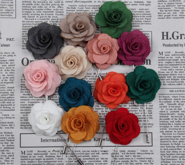 1000 colors Lapel Flower Man Woman Camellia Handmade Boutonniere Stick Brooch Pin Men's Accessories J124