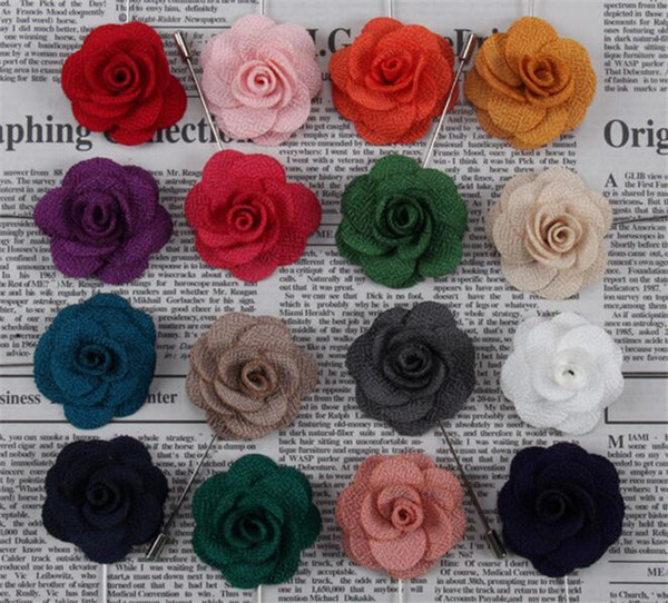 500 colors Lapel Flower Man Woman Camellia Handmade Boutonniere Stick Brooch Pin Men's Accessories J124