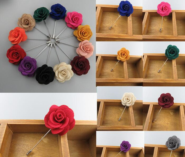 20 colors Lapel Flower Man Woman Camellia Handmade Boutonniere Stick Brooch Pin Men's Accessories J124