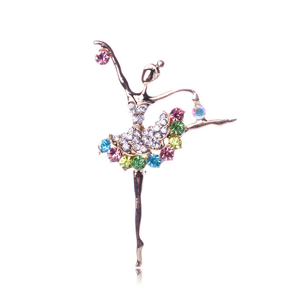 Fashion Ballerina Ballet Dancer Girl Full Colourful Rhinestone Cute Angle Brooches Pins Wholesale HD-165