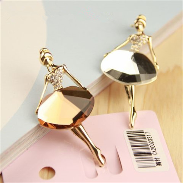 Hot Fashion Jewelry Wholesale Temperament Ballet Girl Cartoon Metal Glass Crystal Brooches For Women Brooch Pins Jewelry