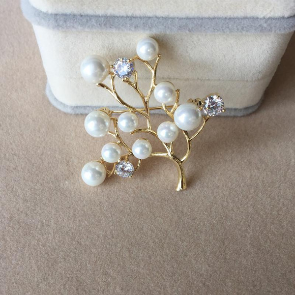 New Fashion Branch Imitation Pearl Luxury Rhinestone Atmospheric Brooch Ladies Gift Jewelry Flower Brooch Teardrop Brooch Pins