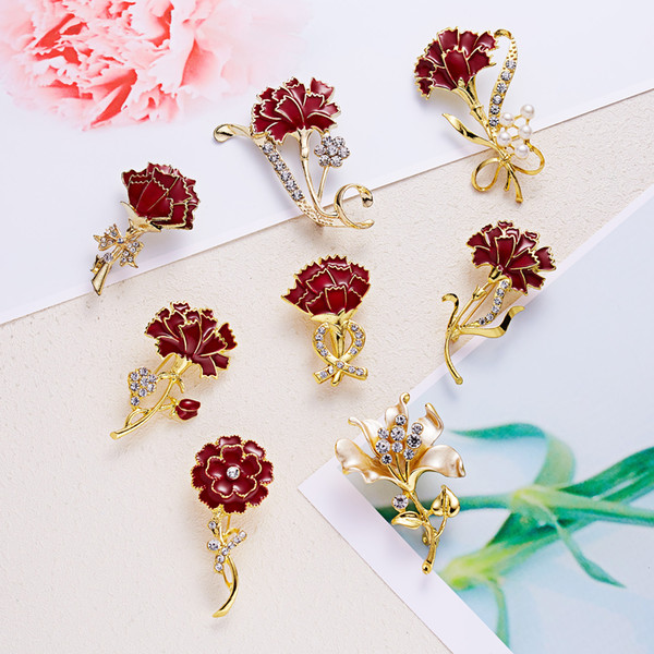 Hot Sale and Brand New Creative New Mother's Day Gifts Alloy Diamond Carnation Brooch High-grade Flower Brooch Manufacturers Wholesale