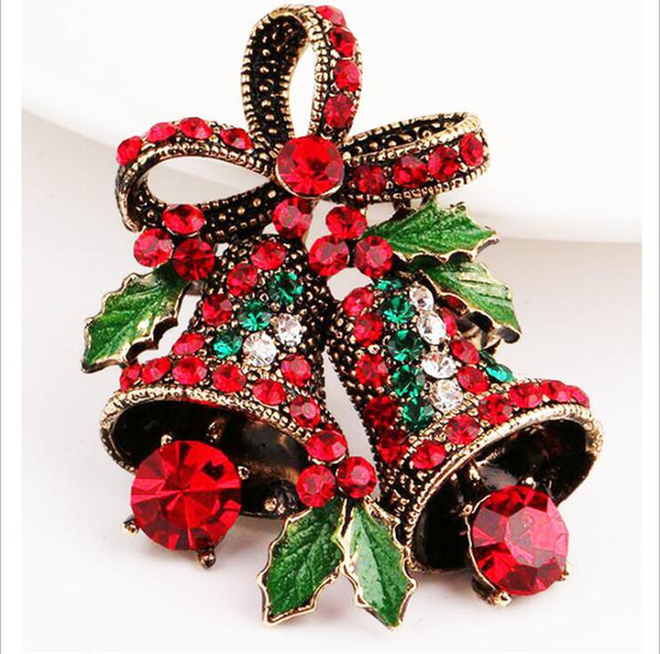 Hot style European and American popular fashion dress creative Christmas holiday brooch small bell crystal brooch