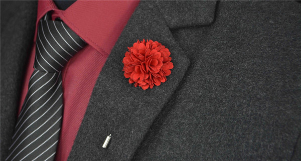 Handmade Flowers Boutonniere Satin Polyester And Alloy Brooch Wedding Lapel Pin Boutonniere For Men Artificial Flowers Corsage YM013