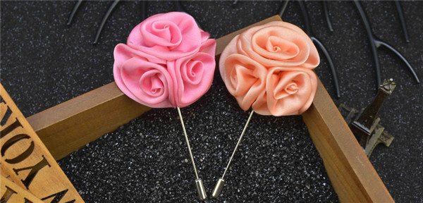 Rose Flowers Brooch Handmade Boutonniere Stick Brooch Pin Flowers For Gentleman Suit Wear Men Accessories YM011