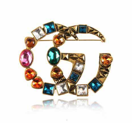 High-end Brand Letters Brooches Hollow Design Corsage Colorful Gemstone Crystal Brooch Pins Women Costume Accessories Wedding Jewelry