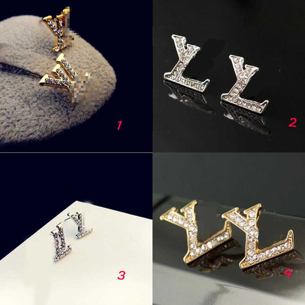 Europe Brand Letters Earrings Gold Silver Eardrop Shining Crystal Rhinestone Ear Studs For Women Wedding Party Jewelry Accessoreis