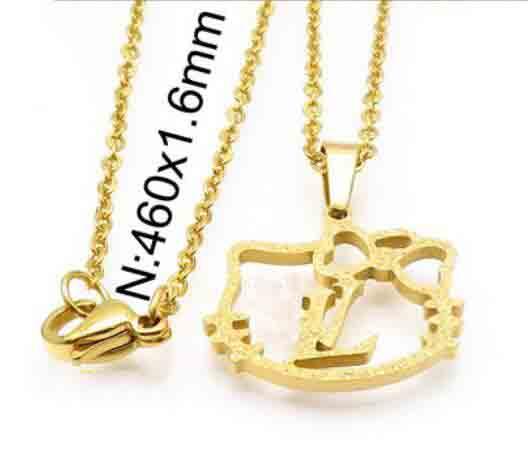 Lovely Hollow Hello Kitty Pendant Necklace Brand Letters Design Clavicle Chain 14K Gold Steel Titanium Necklace For Women Girl Charm Jewelry