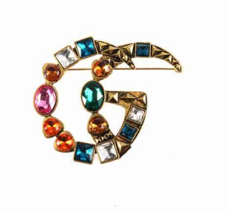 Luxury Letters Design Brooches Colorful Geometry Crystal Gemstone Corsage Brooch Pin Suit Shirt Laple Pins For Women Party Jewelry Accessory