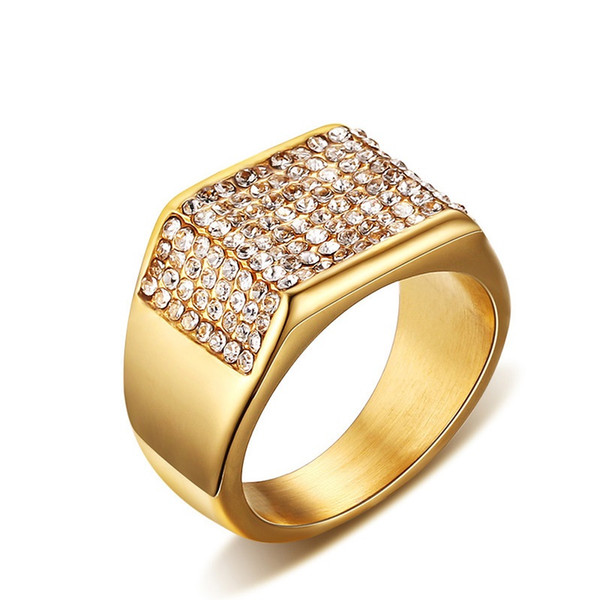 11 mm wide Stainless Steel CZ Cubic Zirconia Circle men Ring gold color plated Wedding Band,Gold Plated