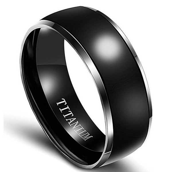 8 mm Fashion Beautiful black Men's Tungsten carbide Ring! Men's black Rings! For couples wedding or Christmas gift! Comfort Fit Size 6-12